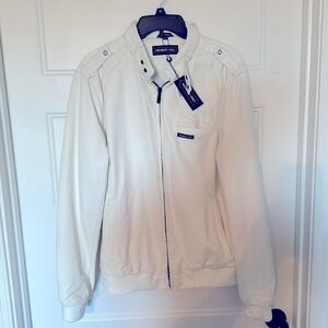 White faux leather Members Only jacket